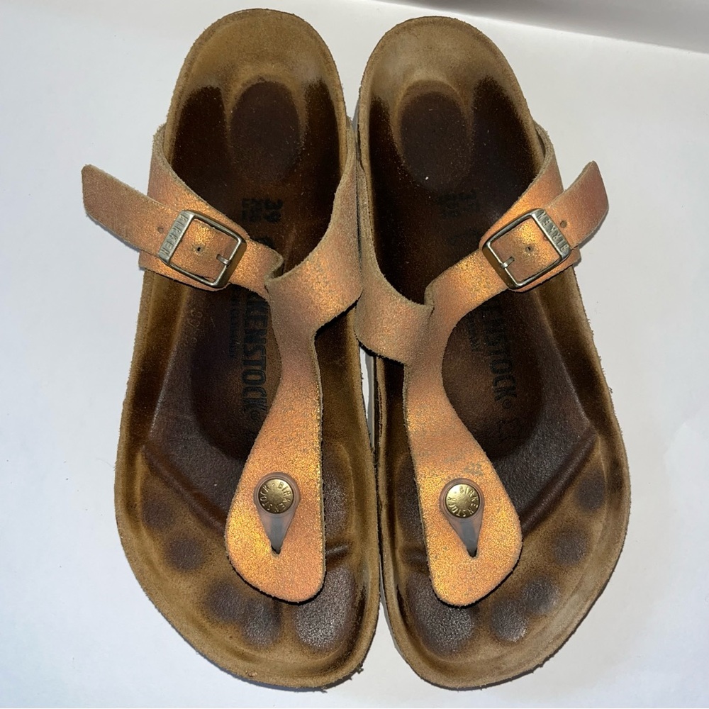 BIRKENSTOCK Gizeh Washed Metallic Sea Copper Size 39 Summer Beach Travel Casual - Picture 8 of 9